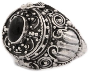 Pierścień średniowieczny LOTTA czarny onyks srebro otwierany 