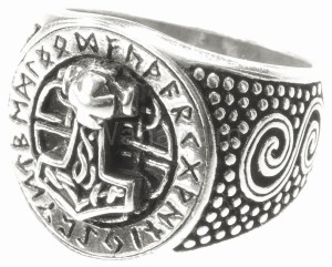 Pierścień wikiński sygnet DONAR FUTHARK srebro