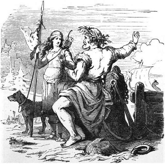 "Njord i Skadi w drodze do Noatun"  FW. Heinewg. oryginału W. Engelhard, 1882 r. 